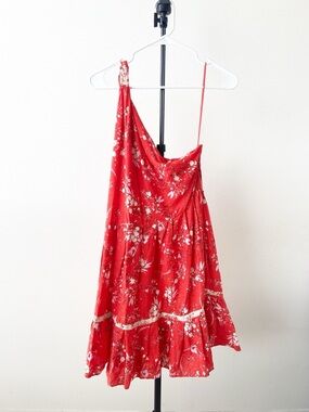 Free People Red Floral One-Shoulder Dress Size S